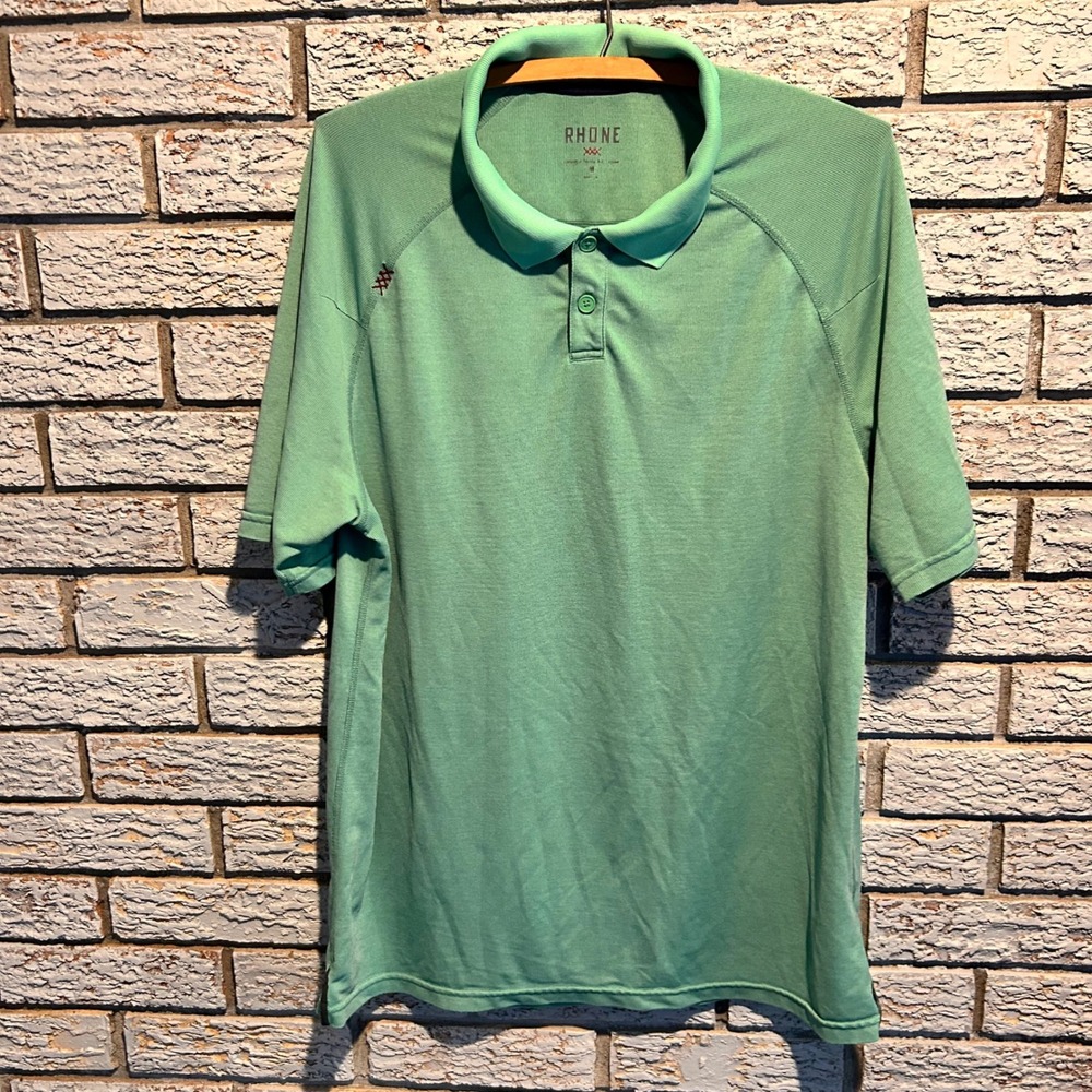 Rhone Delta Pique Polo Shirt Mens Medium Green Heather Short Sleeve Golf Top
